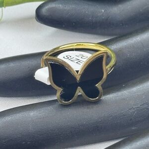 Elegant Black Butterfly Ring - Stainless Steel SZ 10.5